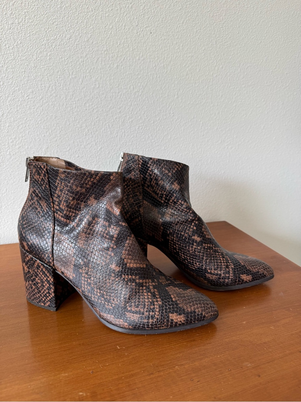 Steve Madden Brown Snake-Print Ankle Booties